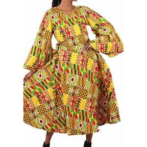 NEW KARA CHIC african print wrap dress in multi yellow
